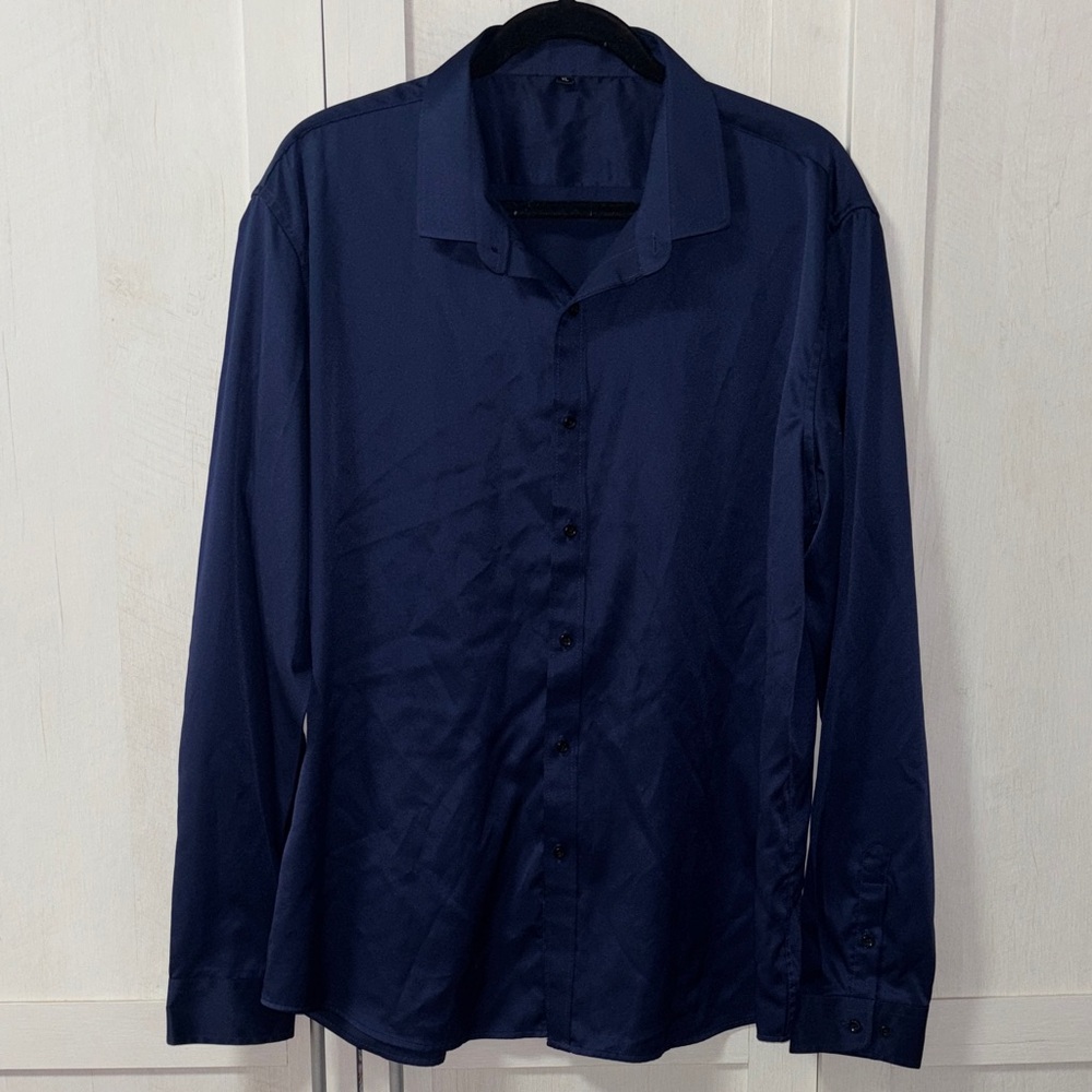 Men's Navy Blue long sleeve button Shirt